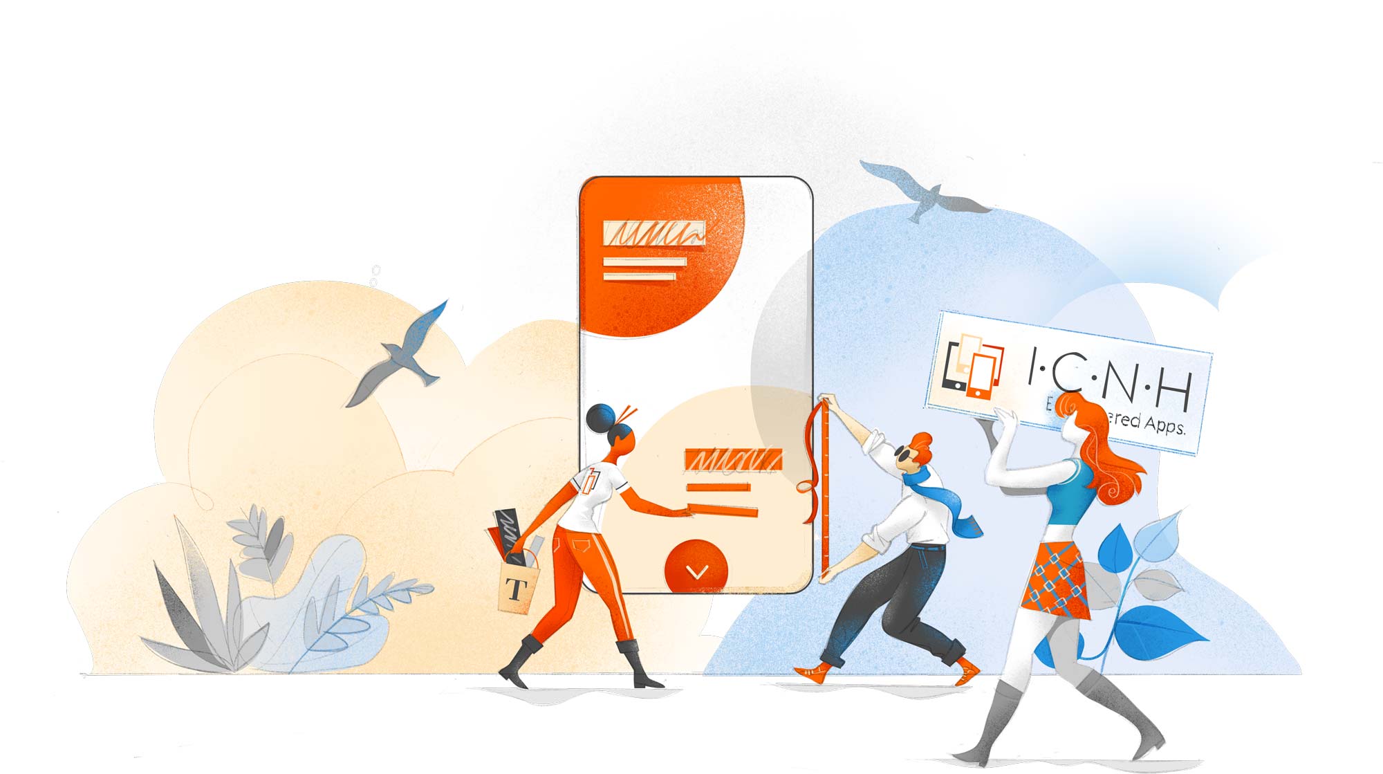 Illustration App Entwicklung Illustration von Menschen die eine App entwickeln.